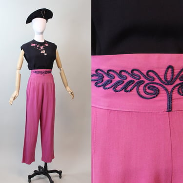 1930s 1940s SOUTACHE raspberry gabardine pants xxs | new spring 
