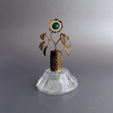 Vintage perfume atomizer bottle with brass floral decor Collectible perfumer Vanity collection 