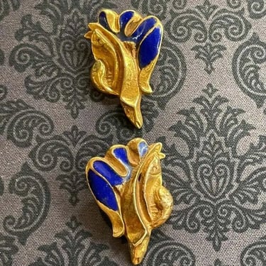 Pair of Bronze and Enamel Earrings Line Vautrin