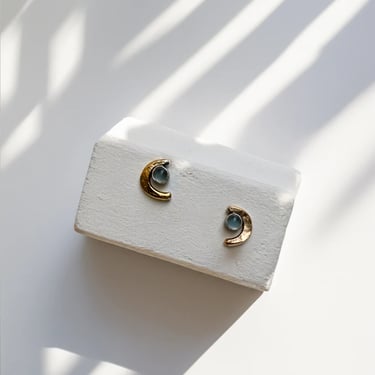 Crescent Moonstone Studs