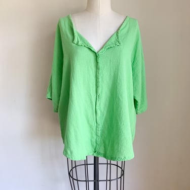 Vintage 1990s Neon Green Cotton Gauze Top / XL 