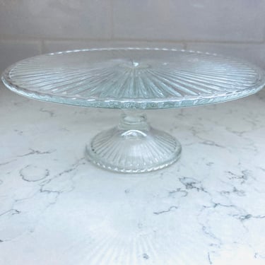 Vintage Mini Clear Ribbed Glass Cake Pedestal Stand 7in by LeChalet
