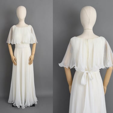 vintage 1960s wedding dress | Miss Elliette White Fluttery Dress | Small Medium | 