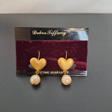 Vintage 90s Heart & Faux Pearl Earrings 