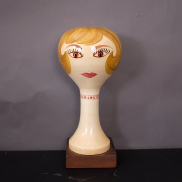 Vintage Stangl Pottery Mannequin Head Hat Wig Stand Blonde 