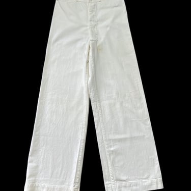 Vintage WWII US Navy Cotton Button-Fly Trousers / Pants ~ 29.5 x 31 ~ USN ~ Unisex Military ~ 1940s ~ Service Whites ~ Named 