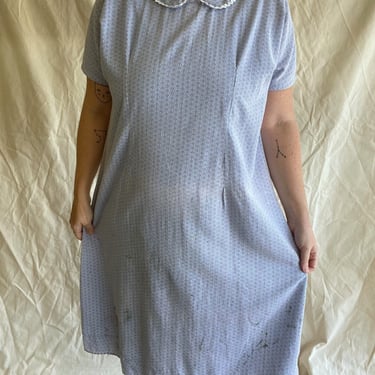40s Handmade Flannel Nightgown with Ric Rac Collar Size XL 