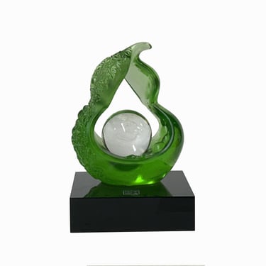 Crystal Glass Liuli Pate-de-verre Green Gourd Shape White Ball Figure ws3506E 