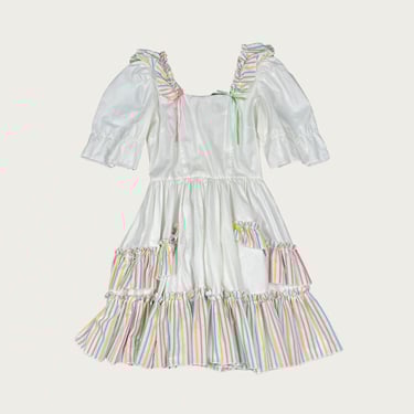(M) Pastel Rainbow Vintage Square Dancing Ruffle Dress
