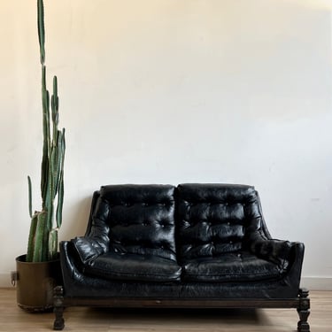 Small Vintage Mid Century Sofa in Vegan Leather