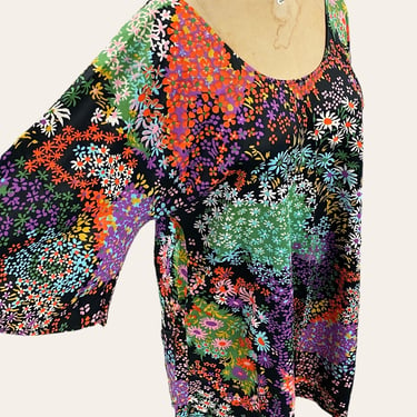 Vintage Trapeze Dress 1970s Retro Size X + Zenith Loungewear + 100% Acetate + Bright Flower Design + Oversized Fit + Tunic + Womens Fashion 