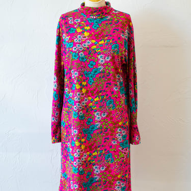 Vintage Marc Jacobs Hot Pink Floral Longlseeve Mod Tunic Dress L