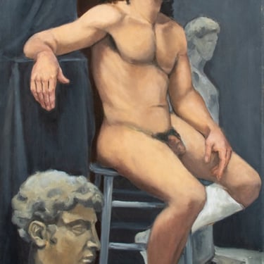 Penny Purpura Nude Man in Studio Oil Painting