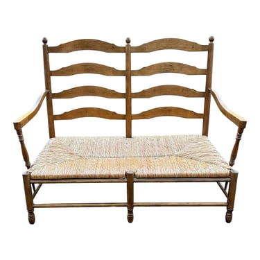 Late 20th Century Ladderback Rustic Rush Seat Sette Bench 