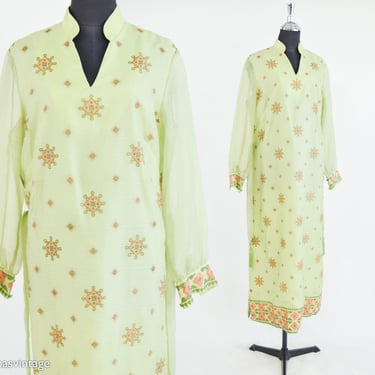 Alfred Shaheen | 1970s Green Screen Print Shift Dress | 70s Green Screen Print Maxi Dress | Alfred Shaheen | Large 