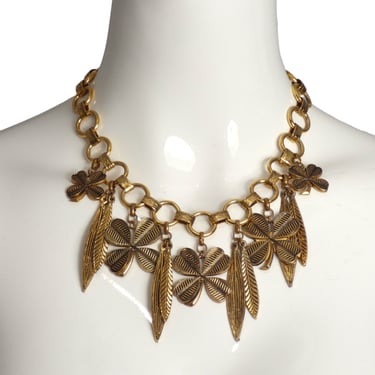 YVES SAINT LAURENT- Gold Tone Metal Shamrock Charm Necklace