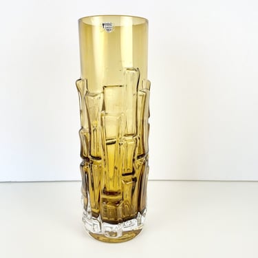 RARE Mid Century Modern Amber Bo Borgström Åseda Bark Cortex Glass Vase 9.5” MCM