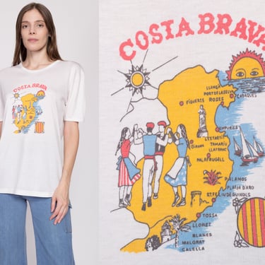 L| 70s Costa Brava Spain Tourist T Shirt - Large | Vintage French Cut Graphic Souvenir Tee 