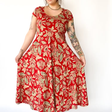 Y2K Red Floral Maxi Dress, sz. L