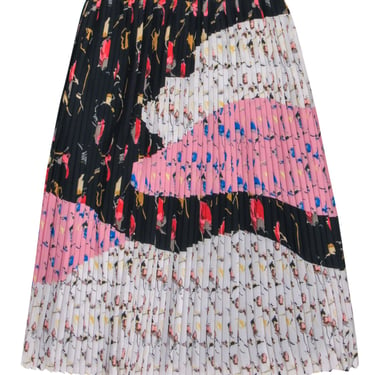 Reiss - Multicolor Colorblocked Floral Print Pleated Midi Skirt Sz 8