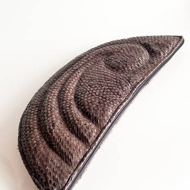 1970s Brown Woven Semicircle Clutch