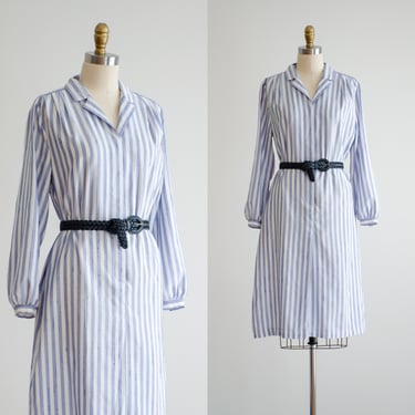 blue striped dress 80s vintage blue white striped long sleeve dress 