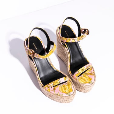 VERSACE Pink & Yellow Espadrille Wedges (Sz. 39)