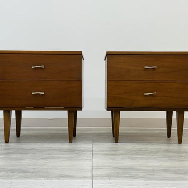 Mid-Century Modern Walnut 2-Drawer Nightstand ~ A Pair 