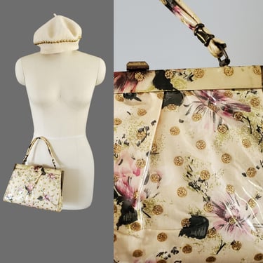 1950s Vinyl and Fabric Purse - 50s Accessories - 50s Laminated Purse 