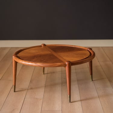 Sculptural Mid-Century Modern Round Walnut Coffee Table by John Widdicomb 