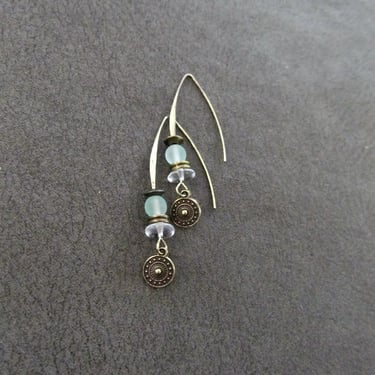 Sea glass earrings, bohemian earrings, beach earrings, brass boho earrings, green 
