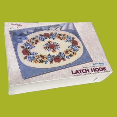 Vintage Latch Hook Rug Kit Retro 1990s Wonder Art By Caron International + Queen Anne Design + 4490 + DEADSTOCK/Unopened Box + Oval Yarn Rug 