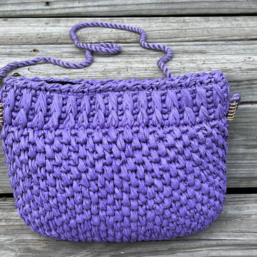 purple raffia handbag vintage woven shoulder bag purse 