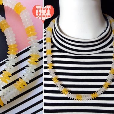 Unique Vintage 70s 80s Gold Yellow & Translucent Disc Bead Necklace 