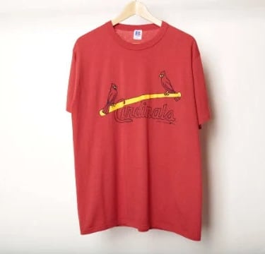 vintage St. Louis CARDINALS 1980s 90s russell brand MLB BASEBALL vintage red & yellow Cardinals t-shirt -- size large 