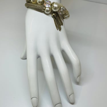 Gold Mesh Pearl Coil Bracelet