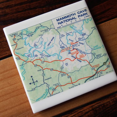 1972 Mammoth Cave National Park Map Coaster. Kentucky Map. Vintage National Park. Mammoth Cave Map. Gift for Hikers. Hiking Gift. Travel US. 