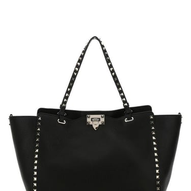 Valentino Garavani Woman Black Leather Medium Rockstud Shoulder Bag