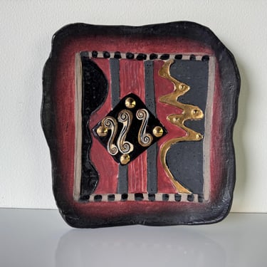 1980s Vintage Handmade And Painted  Abstract Pottery  Wall Art –  Hanging 