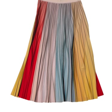 Alice & Olivia - Pastel Blue, Yellow, Red, & White Pleated Midi Skirt Sz 10