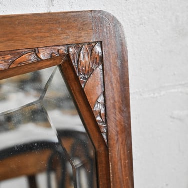 1930s French oak Art Deco mirror with beveled glass