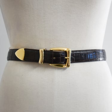 1980s/90s Perry Ellis Dark Brown Leather Belt 