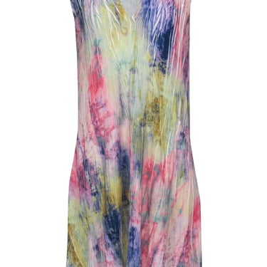 Komarov - Mulitcolor Tie-Dye Print Crinkled Midi Dress Sz M