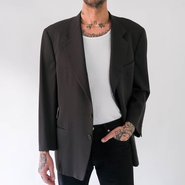 Vintage 90s Giorgio Armani Gunmetal Gray Gabardine Boxy Fit Three Button Blazer | Made in Italy | 100% Wool | 1990s MANI Designer Jacket 
