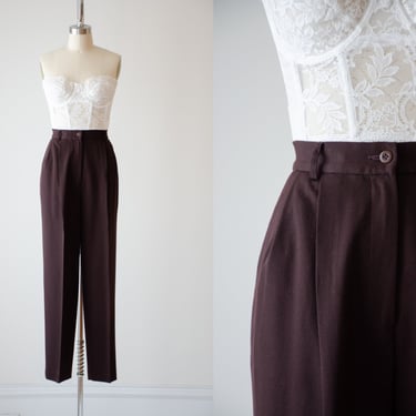 high waisted pants | 90s vintage Charter Club brown wool gabardine dark academia pleated trousers 
