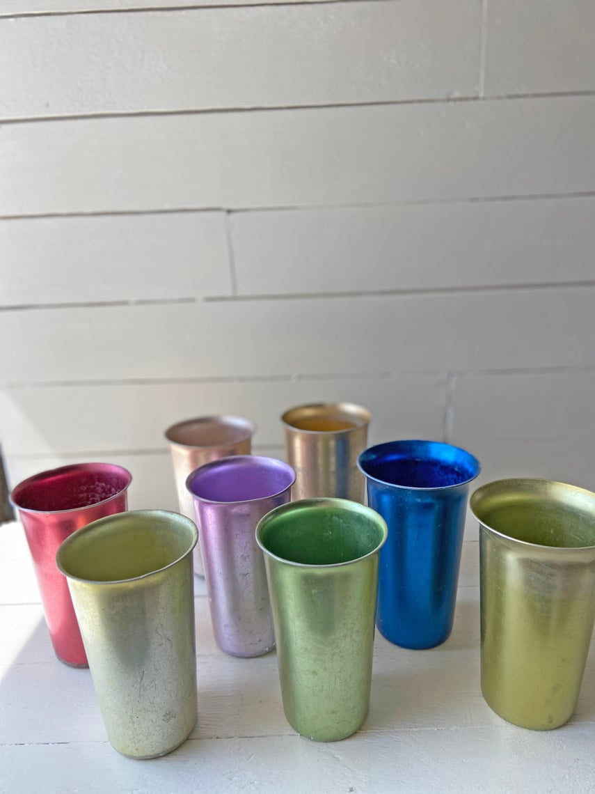 Vintage Colorful Mid Century Zephyr Ware Aluminum Tumblers Vintage Colorful Mid Century Zephyr Ware Aluminum Tumblers