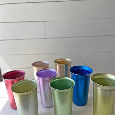 Vintage Colorful Mid Century Zephyr Ware Aluminum Tumblers, Set of 8 // Unique Colors Cookware Cups // Perfect Gift 
