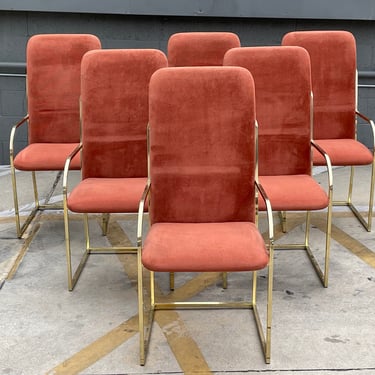 Milo Baughman Set of Six Brass Dining Chairs DIA Design Institute of America, Signed 