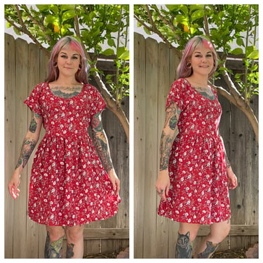 Vintage 1990’s Red Daisy Print Mini Dress 