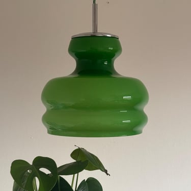 Vintage Green Opal Glass Globe Pendant Lamp / Ceiling Light / Antique Lighting / Dinning Room Lighting / Yugoslavia / 1970s 